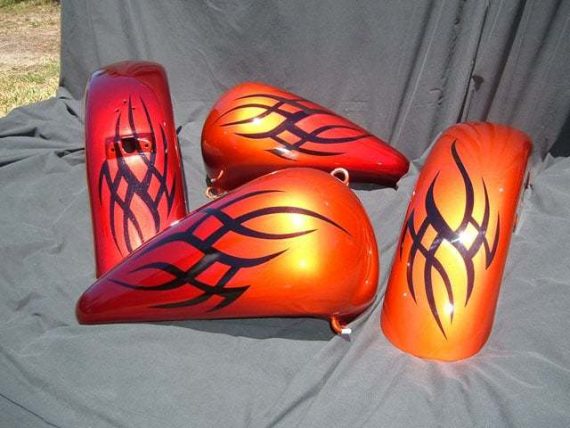 Tangerine and Gold Ghost Pearl Harley Fender Set