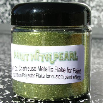 Chartreuse Metal Flake works great in all solvent based paints, epoxies, and even powder-coats.