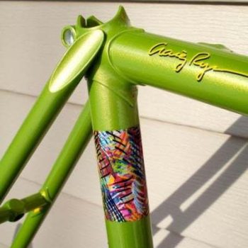 Gold ghost pearl on lime green base coat making this bicycle stand out above the rest.