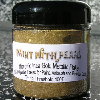 Inca Gold Metal Flake works great in all solvent based paints, epoxies, and even powder-coats.