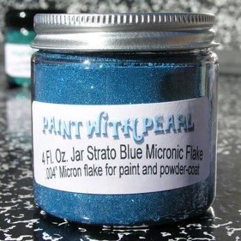 Strato Blue flake in 4 oz. Jar. One jar can color a whole car when painted over black.